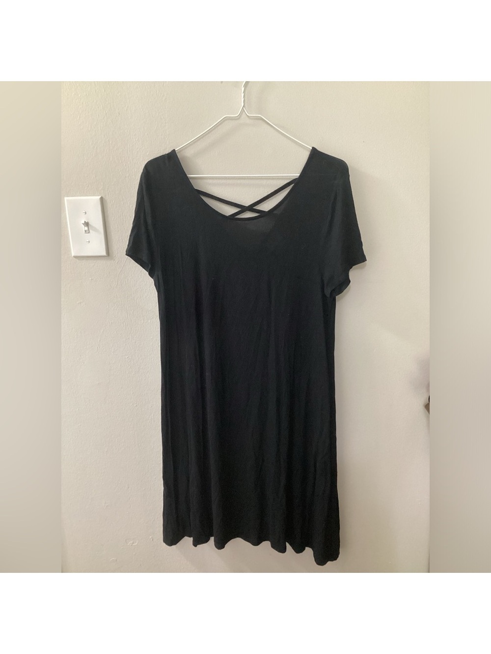 Women’s Medium Mossimo Black Criss Cross Back Short Dress Tunic Tote2
